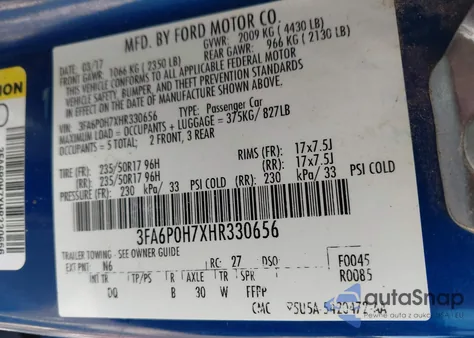 2017 Ford Fusion Se из США, поврежденный, VIN 3FA6P0H7XHR330656